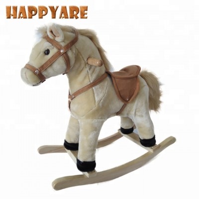 2018 European style light brown color plush rocking horse little pony toy