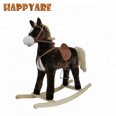 90*31*78cm 2018 Large dark brown color Rocking Horse animal Toy, Wooden Rocking Horse Toy From China, Kids Plush Toy