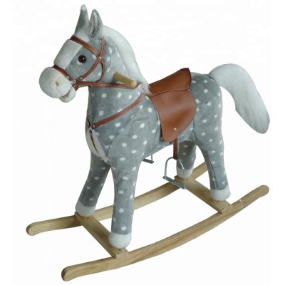 90*31*78cm 2018 Large grey with white spot color Rocking Horse animal Toy, Wooden Rocking Horse Toy From China, Kids Plush Toy