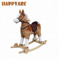 90*31*78cm 2018 light brown Rocking Horse animal Toy, Wooden Rocking Horse Toy From China, Kids Plush Toy