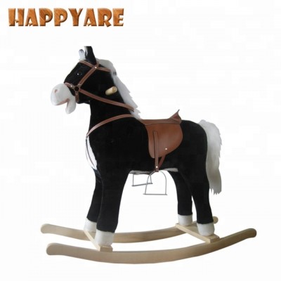 90*31*78cm 2018 black color Rocking Horse animal Toy, Wooden Rocking Horse Toy From China, Kids Plush Toy