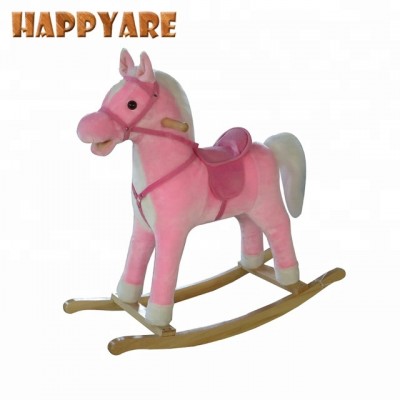 90*31*78cm 2018 Large pink color Rocking Horse animal Toy, Wooden Rocking Horse Toy From China, Kids Plush Toy