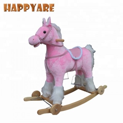 90*31*78cm 2018 mane around the ankle pink color Rocking Horse animal Toy, Wooden Rocking Horse Toy From China, Kids Plush Toy