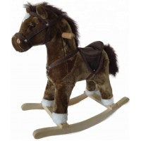 2018 dark brown little pony plush rocking horse, pony plush rocking toy with wooden base & wheels outdoor