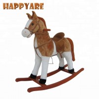 90*31*78cm 2018 Large light brown and white color Rocking Horse animal Toy, Wooden Rocking Horse Toy From China, Kids Plush Toy